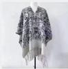 Elegant Ethnic Ink Painting Cape Shawl with Tassels - Versatile Travel Scarf Cloak