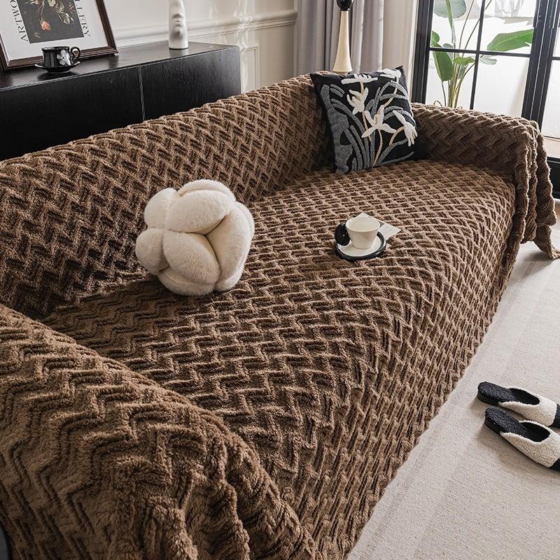 Winter Thickening Couch Seat Covers Solid Color Living Room Plush and Soft Mat Dustproof Furniture Protector Home Decoration
