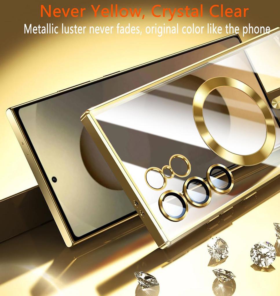 Luxury Glitter Plating Silicone Case For Samsung Galaxy S25 Edge S24 S23 S21 Fe S22 Ultra Plus Magnetic Magsafe Soft Clear Cover