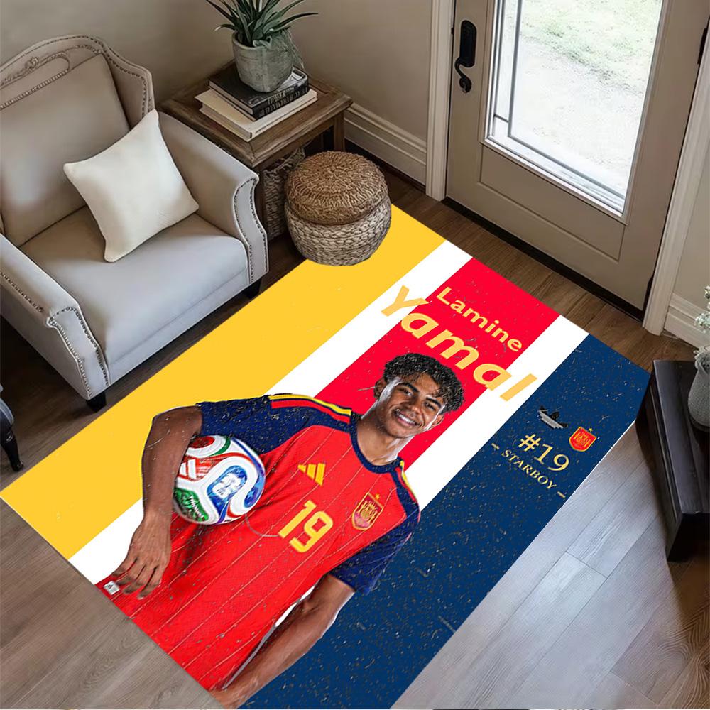 Yamals Fußballreise Design Teppich für Studentenwohnheime Spielzimmer Eingangsbereiche Außenbereich Rutschfester Teppich Büros dekorieren Geschenk für Festivals