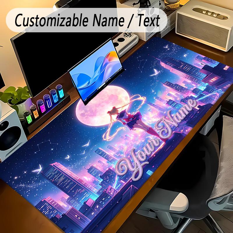 Großes MauspaddSailor Moon Benutzerdefinierter Name Text Personalisierte Schreibtischmatte Rutschfeste Gaming-Matte