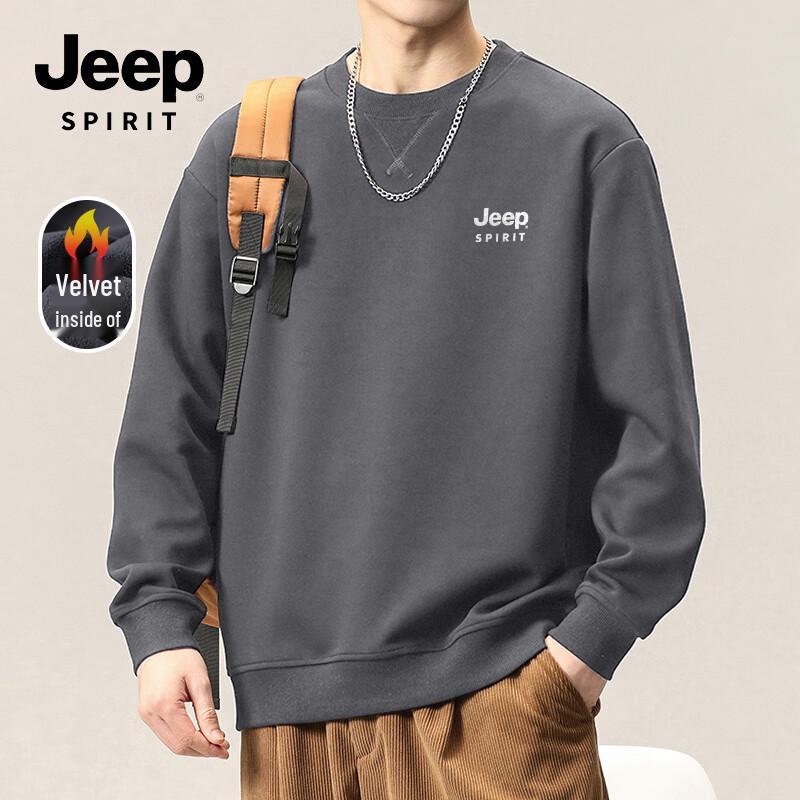 

JEEP SPIRIT Men s Thickened Fleece-Lined Pullover Sweatshirt 5XL