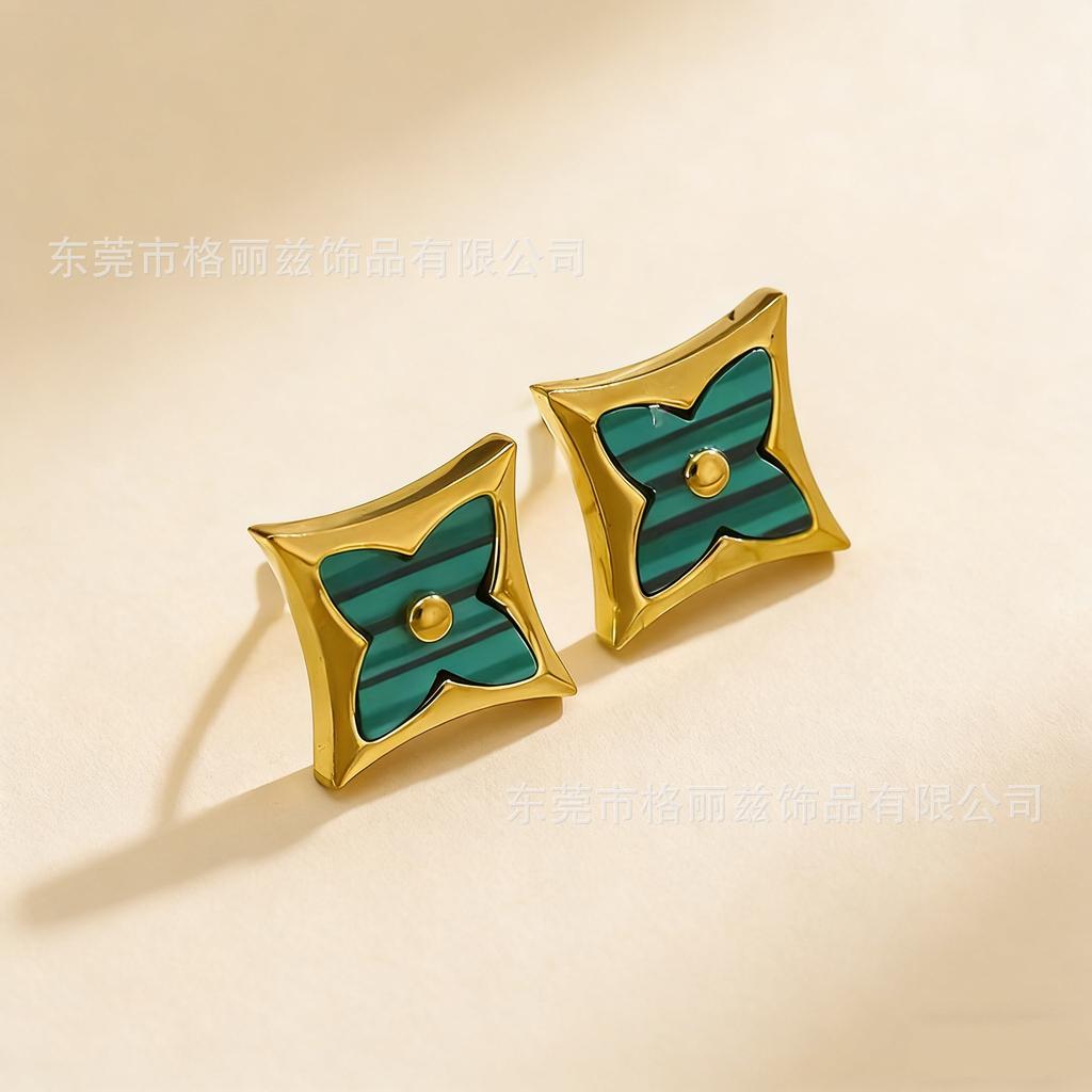 18K Gold Titanium Steel Non-Fading Four-Leaf Clover Earrings, Minimalist Women's Stud Earrings