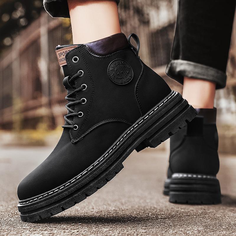 Martin boots polished retro leather shoes couple functional wind casual short rhubarb boots 35