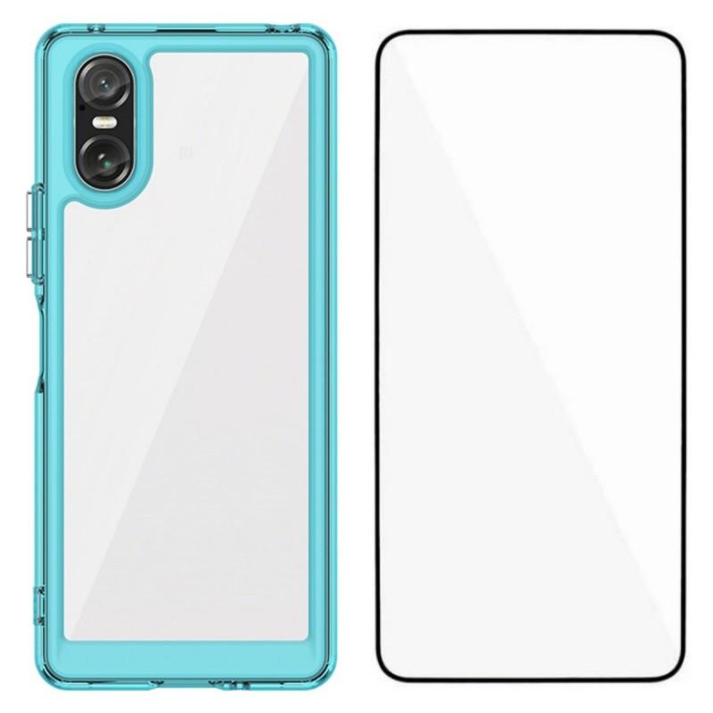 Pro pouzdro na telefon Sony Xperia 10 VI WANLONFENG Série XC TPU Akrylový kryt s tvrzeným sklem (Velký otvor pro objektiv)