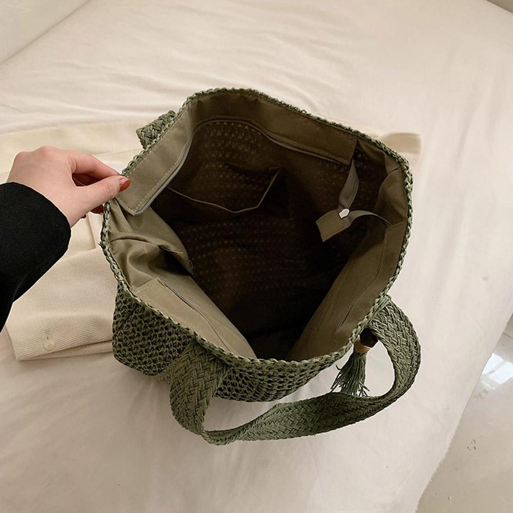 Elegant Ladies Straw Woven Handbag for Women Summer Beach Handbag Commute Casual Tote Top-Handle Bags with Tassel Pendant