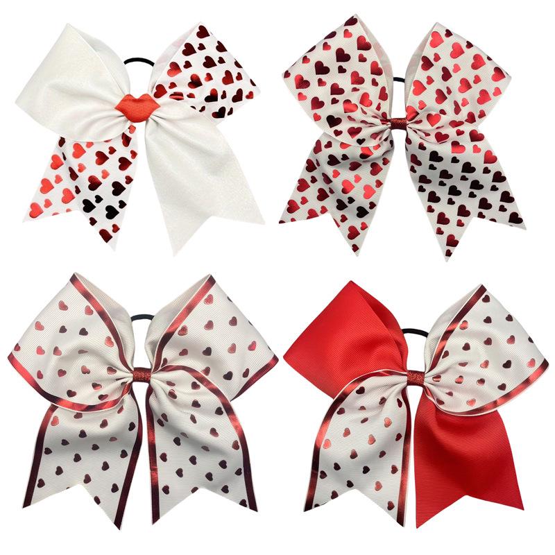 Valentine's Day Heart Bow Cheerleader Elastic Hair Tie for Kids