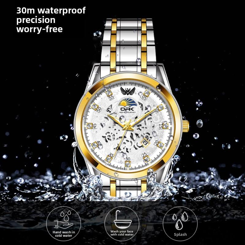 OPK Brand Watch Three-pin Fake Hollow Calendar Quartz Watch Waterproof Men's Watch Men's Watch
