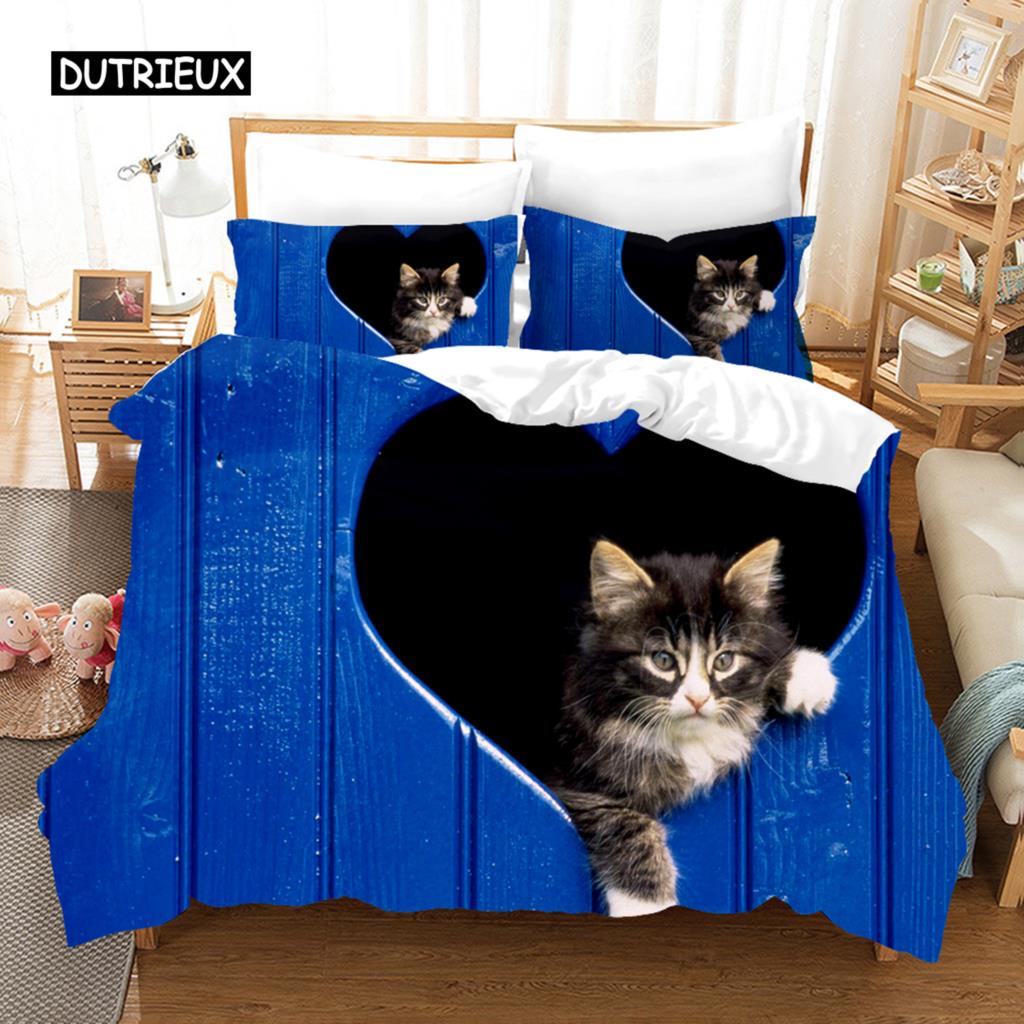 Duvet Cover 3D Cute Cat Dog Print Bedding Set Cute Duvet Cover Wild Animal Tribal Bed Cover Women Girls Kid Bedroom Decoration