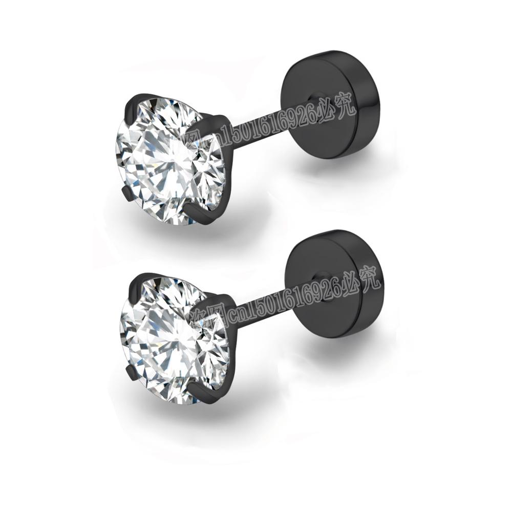 Stainless Steel Round Cubic Zirconia Ear Piercing For Women Men CZ Shiny Silver Color Stud Earrings Black Body Jewelry