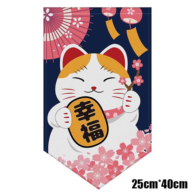 Cartoon Cat Triangle Flag Curtain Noren Partition Flag Kitchen Short Door Curtain Restaurant Kitchen Decoration Hanging Curtain
