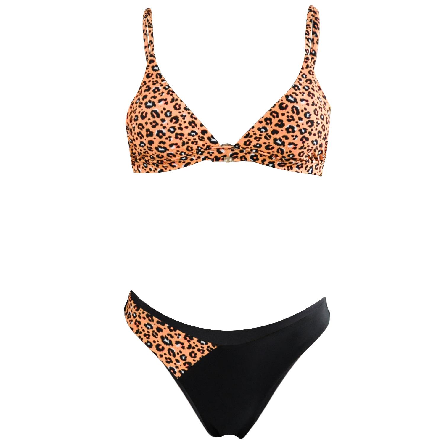 Sexy ladies bikini leopard print color matching swimsuit bikini triangle swimsuit wish S