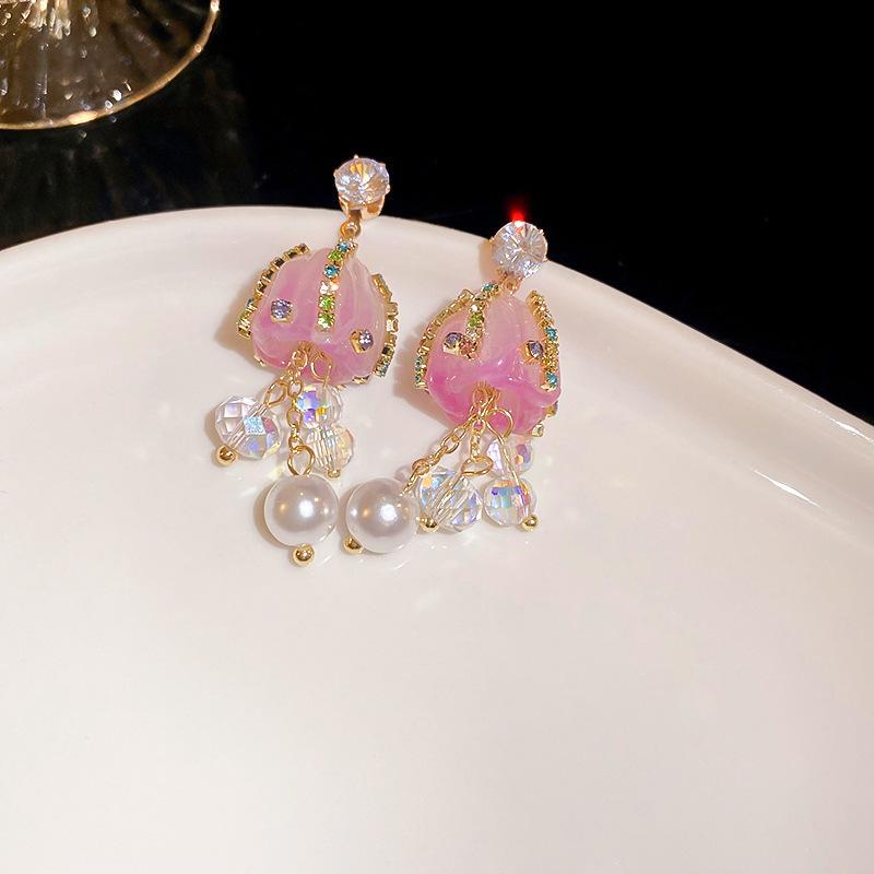 Silver Needle Pink Butterfly Zircon Cutout Stud Earrings - High-End Luxury Fashion Jewelry