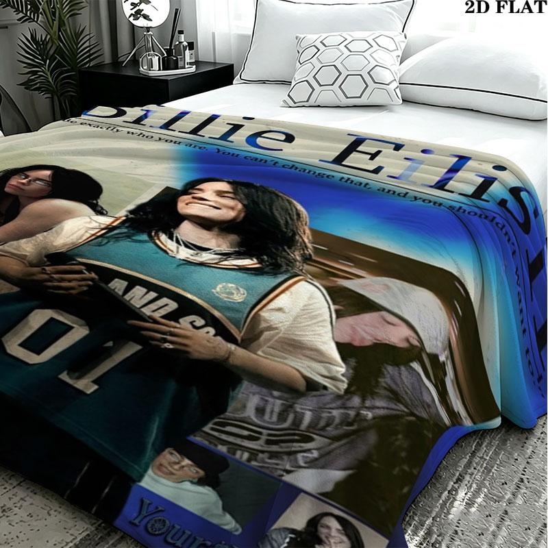 1PC Billie Eilish Custom Name Patterned Flannel Blanket Suitable For All Seasons for Home Decor Warmth and Comfort Gifts Holiday Present