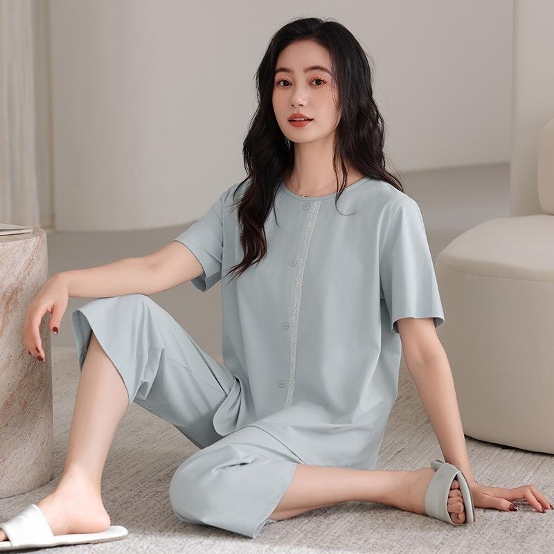 Pajamas Women's Summer Thin Modal Short-sleeved Cropped Pants Casual Fashion Can Be Worn Outside Large Size Loungewear Suit