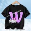 Kids Short Sleeve Clothing Gift KPop Demon Hunters T-shirt for Children Cartoon A-Z Letters Tee Top Black Round Collar Clothes