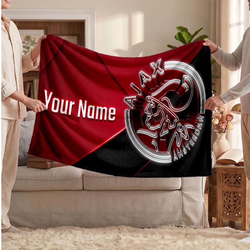 Ajax Amsterdam Personalisierte Fleecedecke Mit Fußballlogo, Individueller Name Text Weich Warm Heimdecke