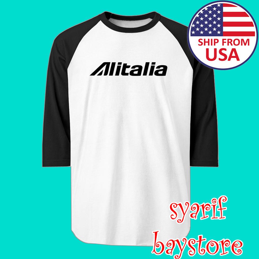 Alitalia Airlines Men#039;s Raglan White Black Size S to 2XL Unisex T-Shirt XXXL