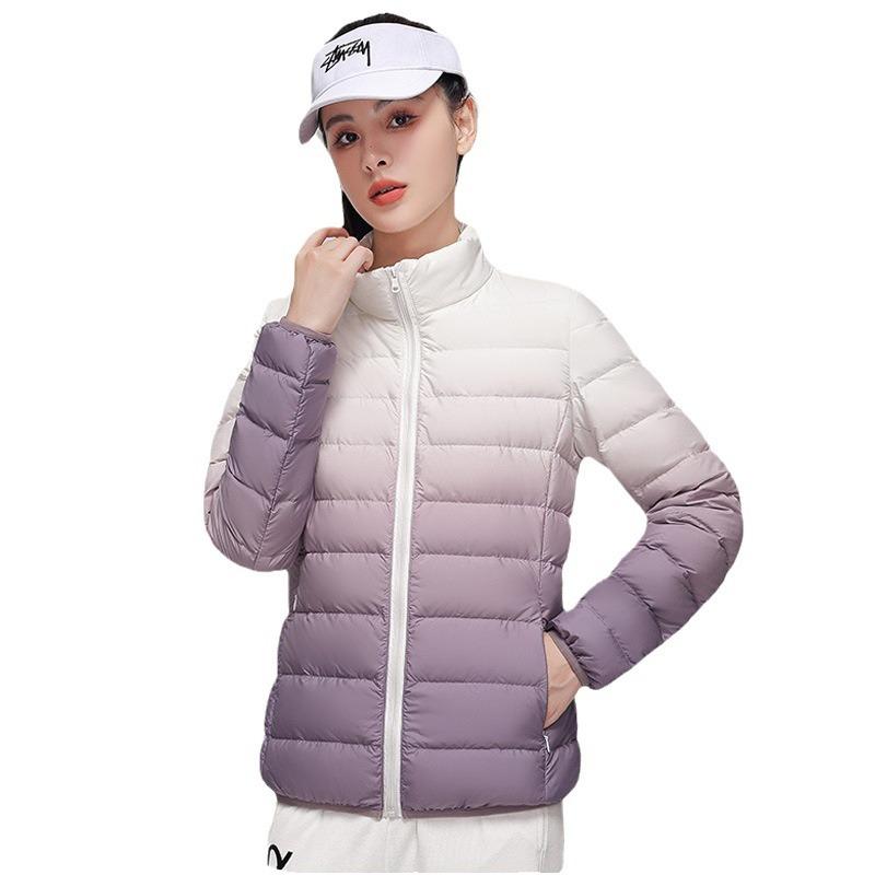 Gradual change color down jacket women's light and thin short stand-up collar autumn and winter white duck down casual jacket light and warm
