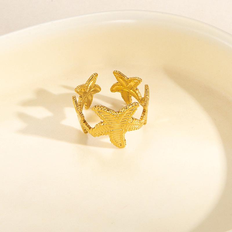 European-American Geometric Gold-Plated Stainless Steel Open Ring for Women