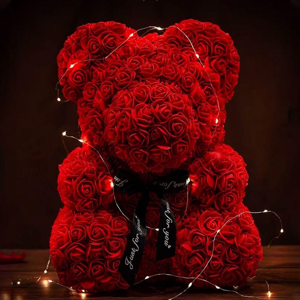 New Multicolors Artificial Flower 15*15*22cm/16*16*24cm Rainbow Eternal Rose Bear Birthday Valentine's Day Flower