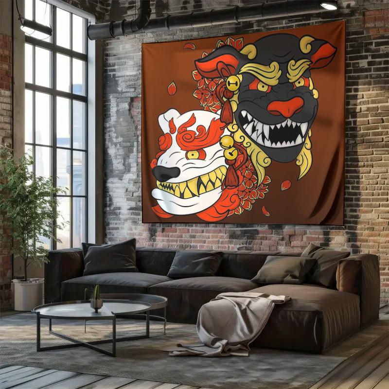 Japanese Fox Mask Tapestry Forest Spirit Wall Hanging Anime Room Decor Home Decor Aesthetic Bedroom Dorm Wall Art