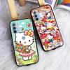 AH33 Süße Hello Kitty Schwarze Hülle für Samsung Note 20 Lite S24 Ultra S23 S22 A05 A06 A11 A71 A15 A16 A13 A24 A25 A33 A52 A53 M55 M35 Weiche Hülle