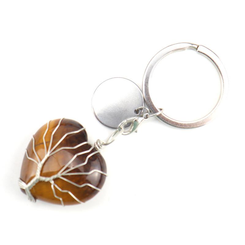 Natural Stone Crystal Peach Heart Heart Shape Tree Of Life Keychain Keychain Bag Pendant K24