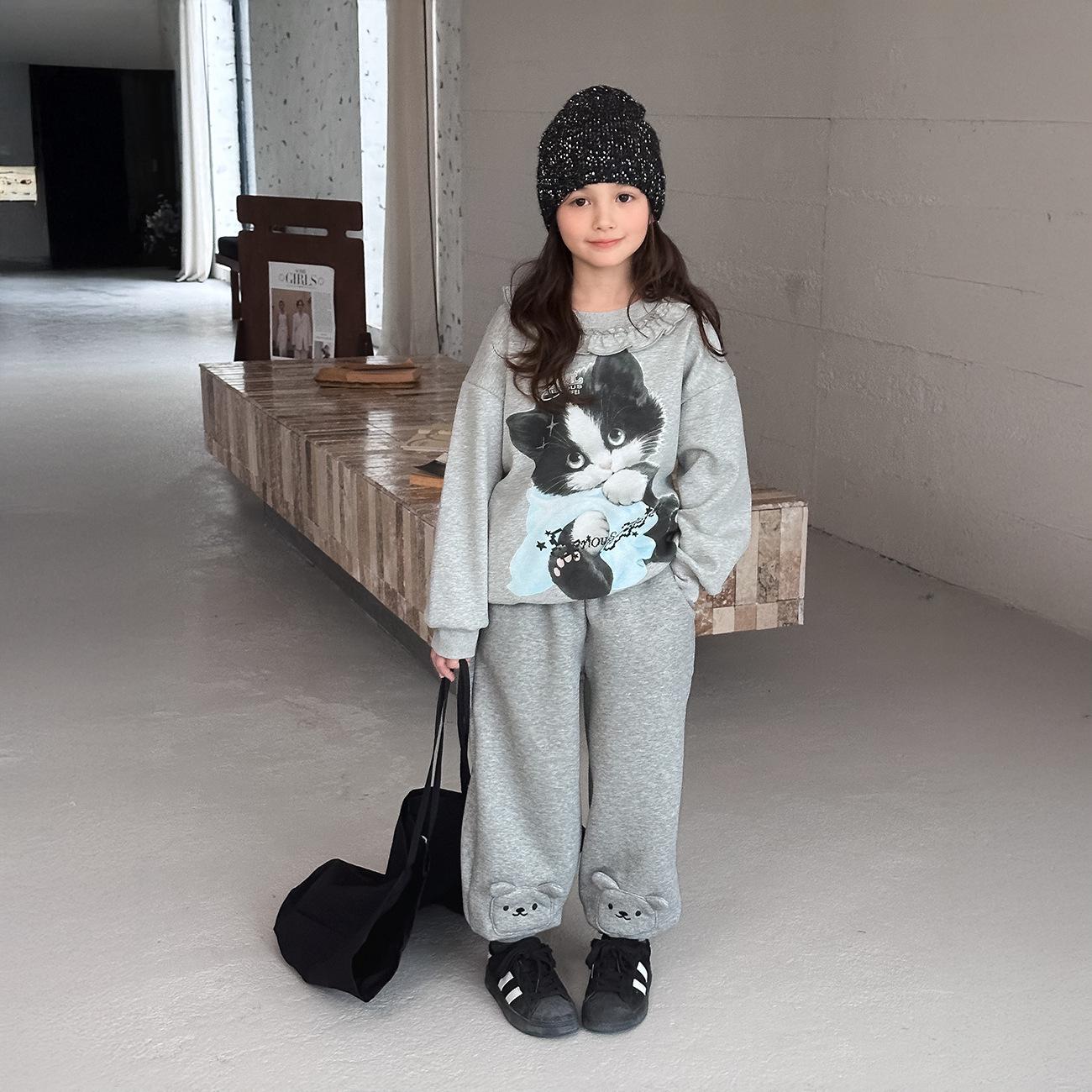 Yuchen Fleece-Lined Girls  Sweatpants: Winter 2025, Warm & Casual Sports Pants for Kids Size 100