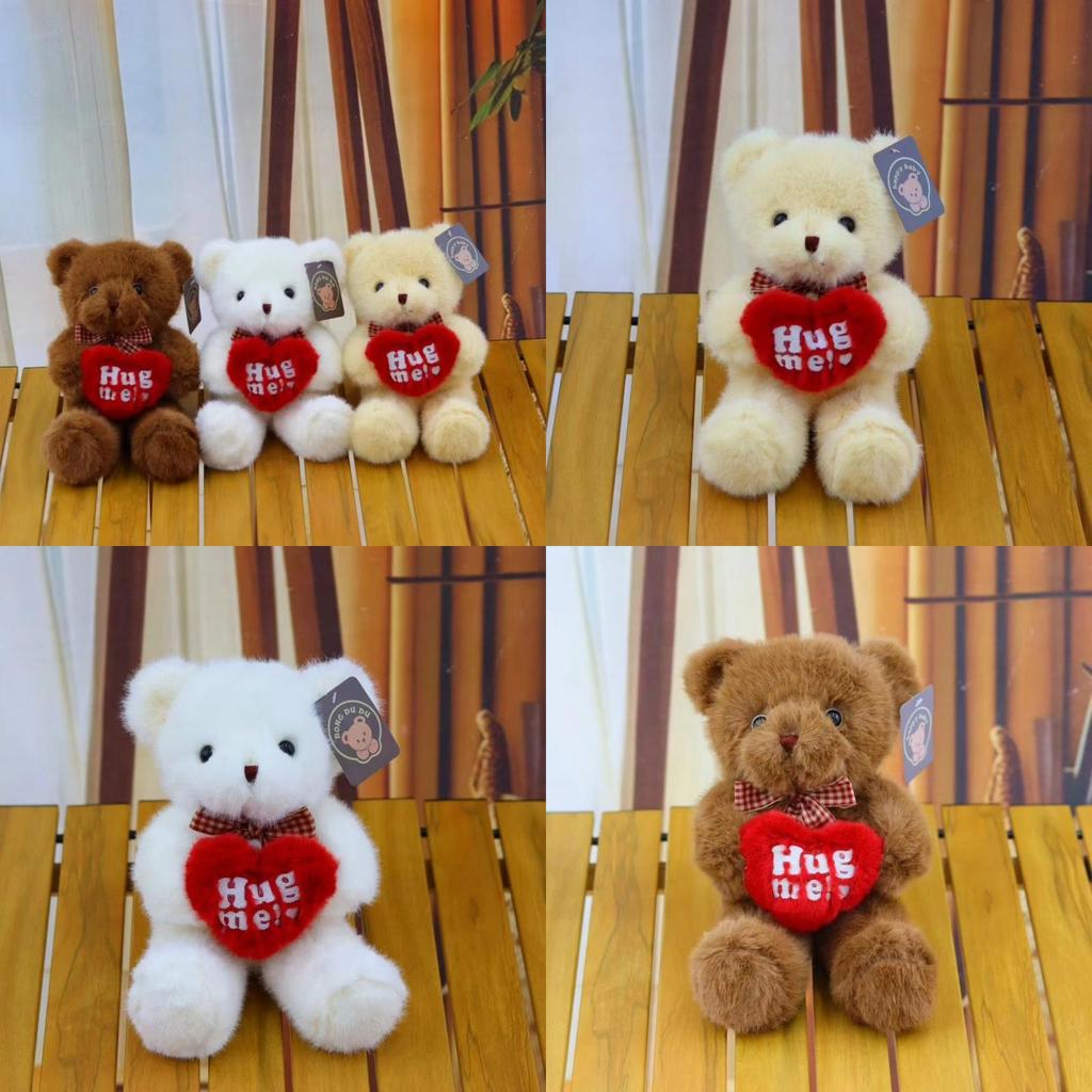 Bear Plush Toy With Love Heart Decoration For Gift Fun And Kids Play