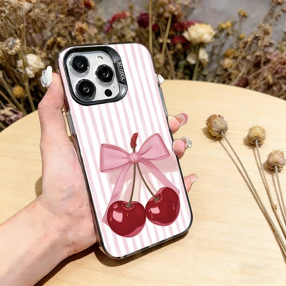 Cute cherry Phone Case For iPhone 17,16,15,14,13,12,11 Plus,Pro Max,XS,Colorful Silver Black Cover