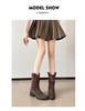 Women's Retro Hidden Heel Suede Mid-Calf Western Boots with Chunky Heel - 2025 Spring & Autumn Collection