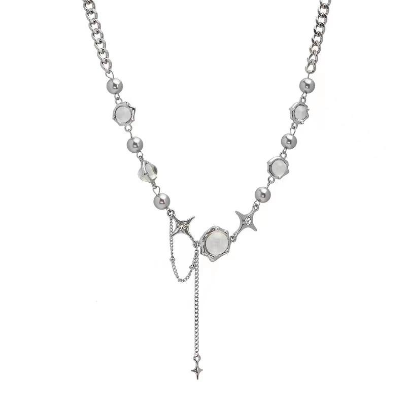 Moonlight Zircon Cross Tassel Necklace ins Hip Hop Spice Girl Stitching Accessories Pendant
