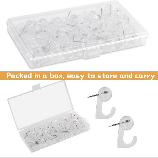 60 Pieces Clear Plastic Thumb Tack Hook, Plastic Heads Pin Tacks Wall Thumb Tacks Hanging Nails Decorative Push P Hooks for Cork Bulletin Board Map