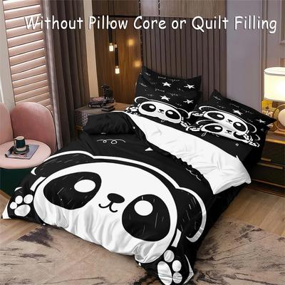 Set Copripiumino Morbido Spazzolato in Microfibra con Stampa Panda Bianco e Nero - Biancheria da Letto Lussuosa per Camera da Letto e Camera degli Ospiti