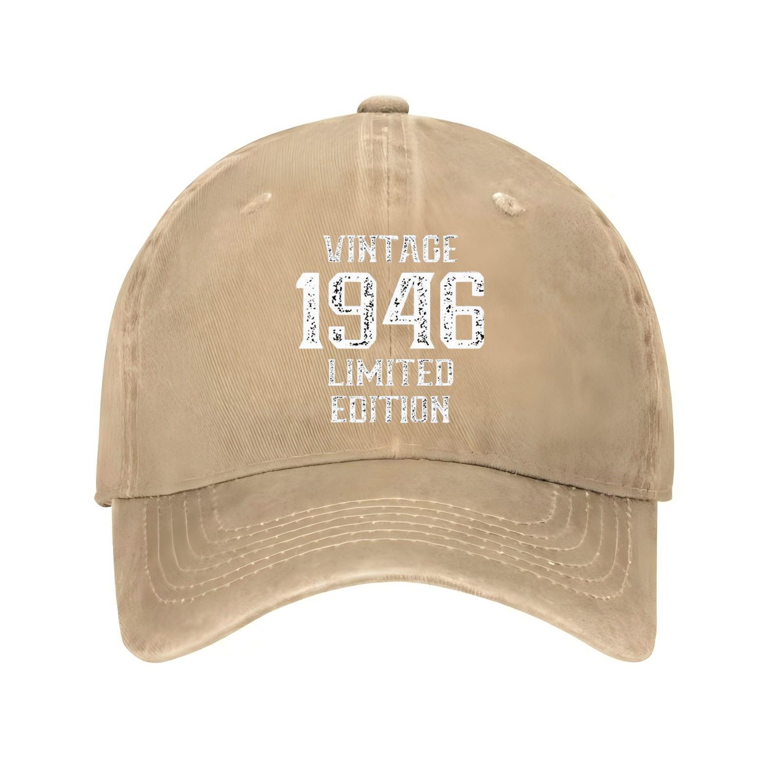 Vintage 1946 Limitierte Auflage Baseballkappe Verwaschener Denim Used-Look Unisex Erwachsene Outdoor Sportkappe Can Be Adjusted beige