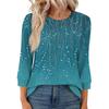 Women's Fashion Casual Round Neck 3/4 Sleeve Loose  Printed T-Shirt Ladies Top