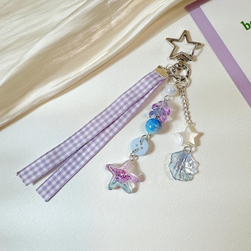 Süße Lila Muschel Stern Delfin Schlüsselanhänger Perlen Schlüsselanhänger Handy Kette Rucksack Tasche Anhänger Charme Auto Schlüssel Dekoration Zubehör