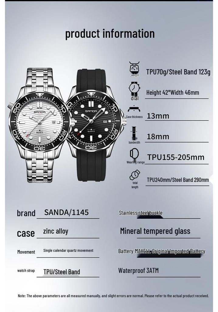 Sanda Men's Waterproof Quartz Watch with Rotating Bezel, Luminous Dial, and Calendar - Hot Sale Business Watch.