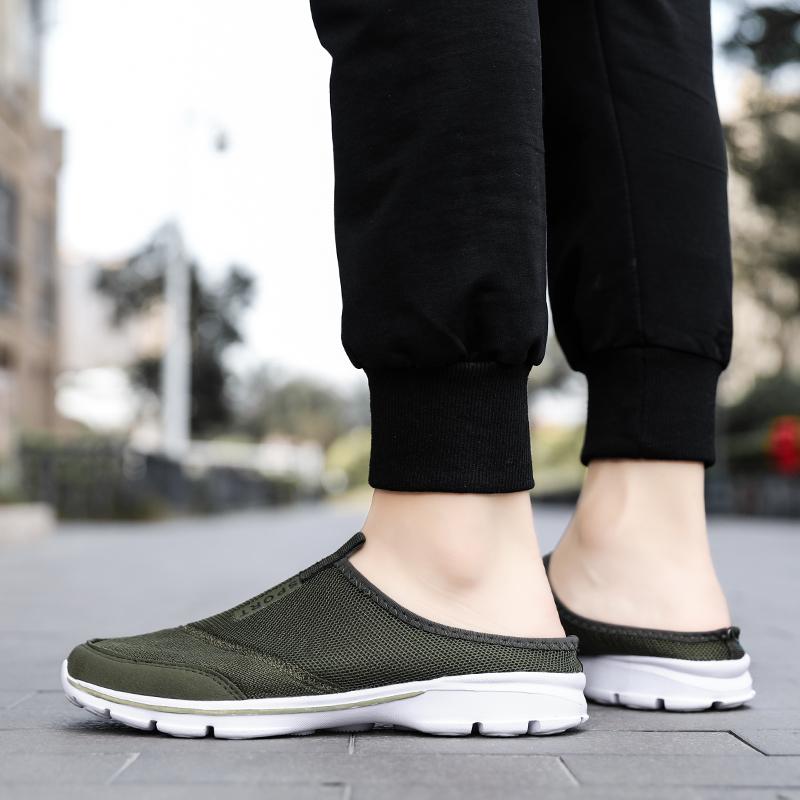 Mode für Männer Casual Schuhe Mesh Slip-On Solid Color Loafers Flache Hausschuhe Sommer Paar Schuhe Halb Hausschuhe Plus Größe Sandalias Zapatos
