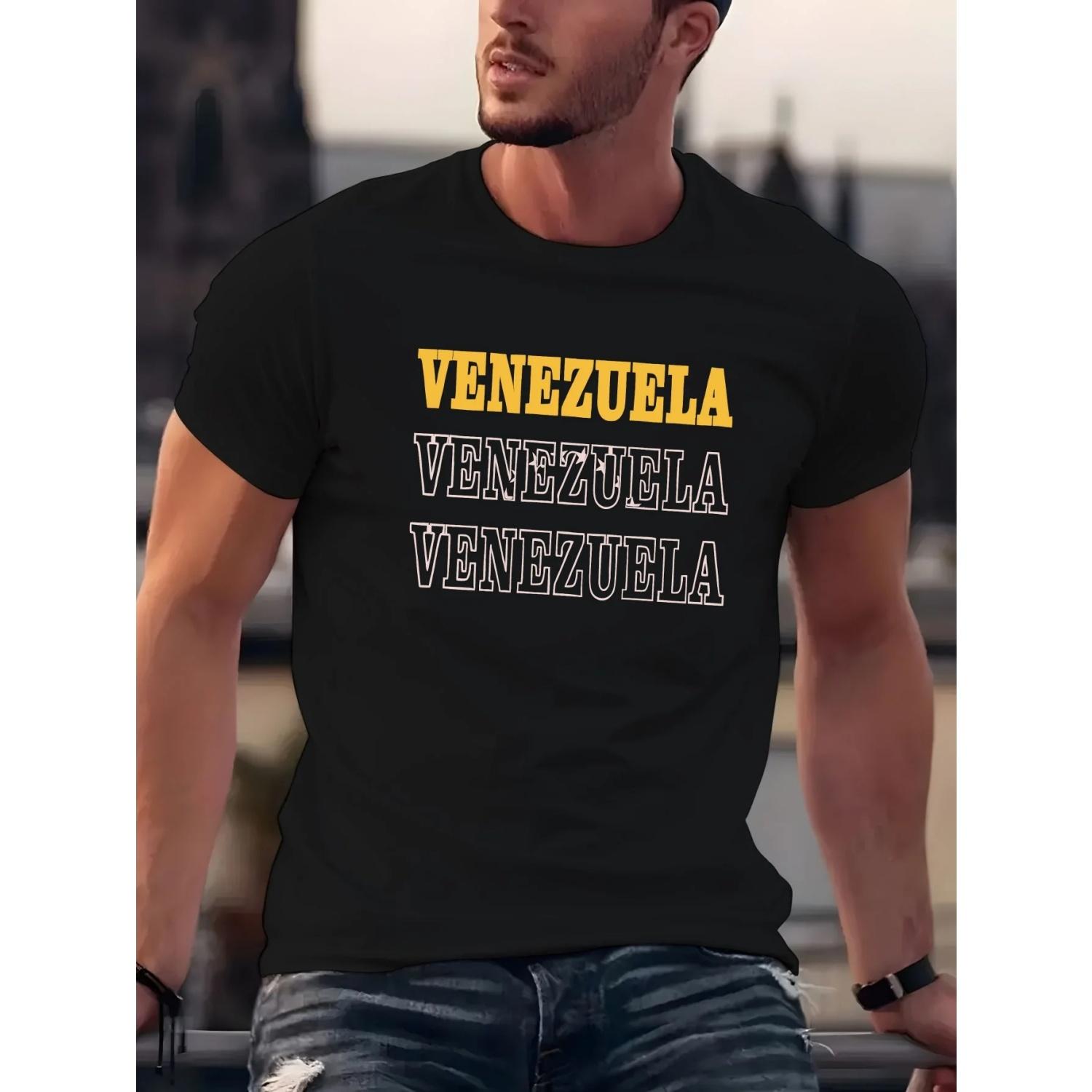 Men s Venezuela Flag Spanish & English Text T-Shirt Venezuela Map Casual Round Neck White Tee S чёрный