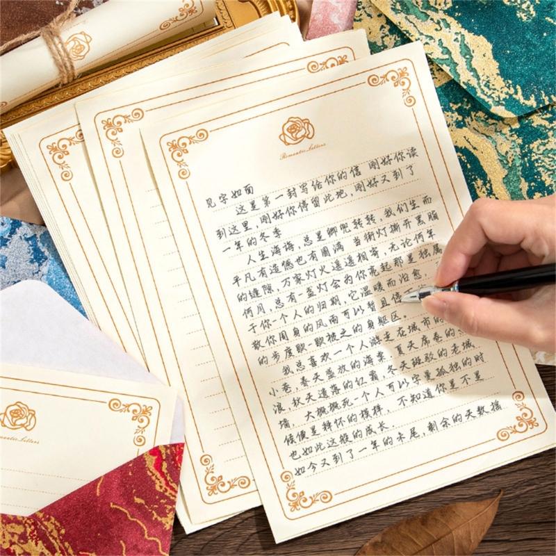 1 set kinesisk stil brevpapper och kuvert set Retro brevpapper med kuvert Skrivpapper för presentkort
