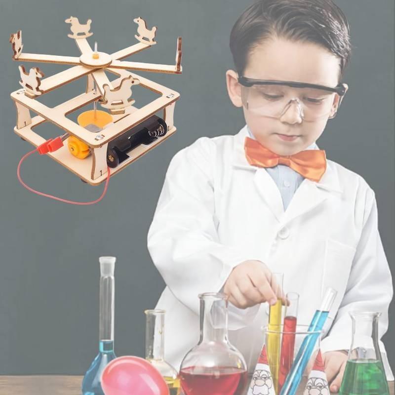 Hölzernes DIY Drehkarussell-Stamm Lernspielzeug für Kinder Handgemachtes Wissenschaftsexperiment