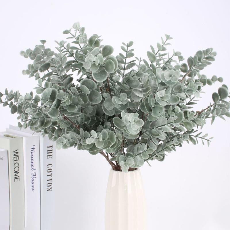 

2 связки искусственных листьев, ветвей, винтажных зеленых шелковых листьев эвкалипта, домашний декор, свадебные растения, искусственная ткань, листья, декор комнаты 7 forks зелёный