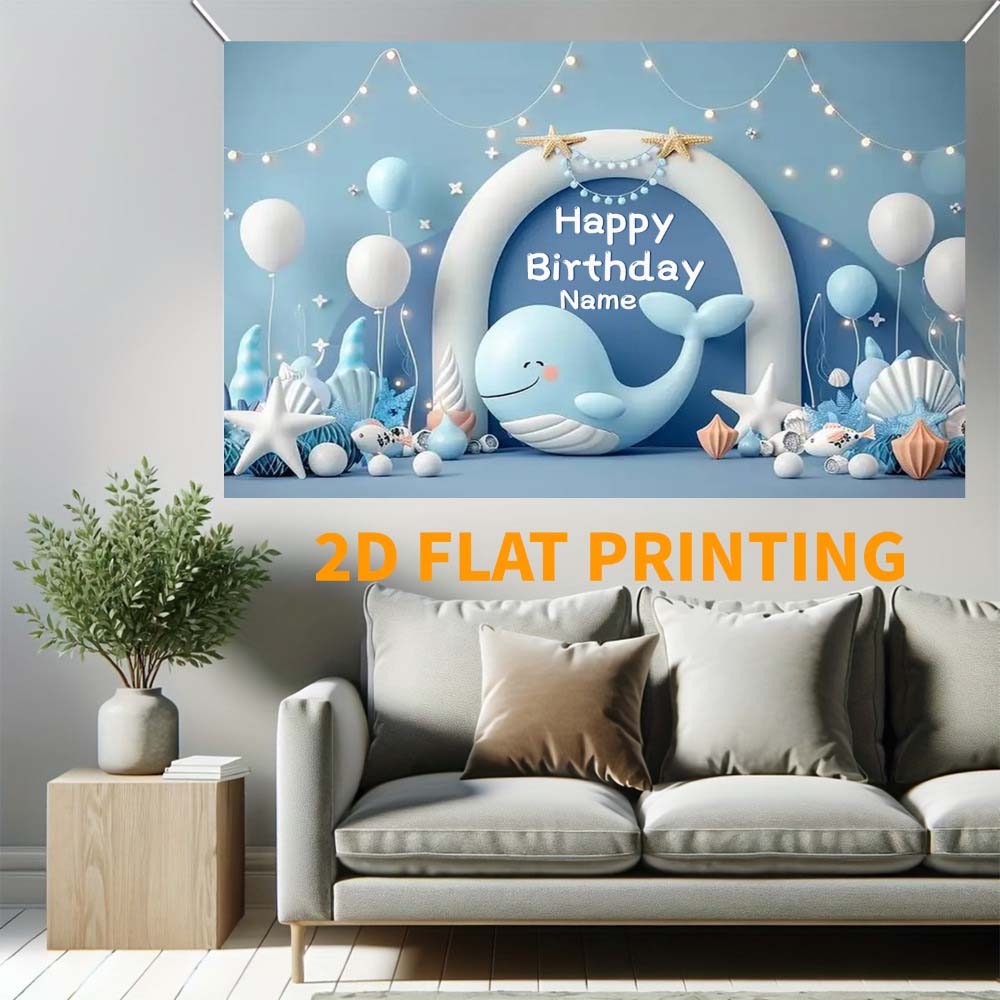 1 Stück Individuelle Nautische Wal Happy Birthday Kulisse, Ozean-Thema Party Foto Hintergrund Banner für Jungen Geburtstag Dekoration