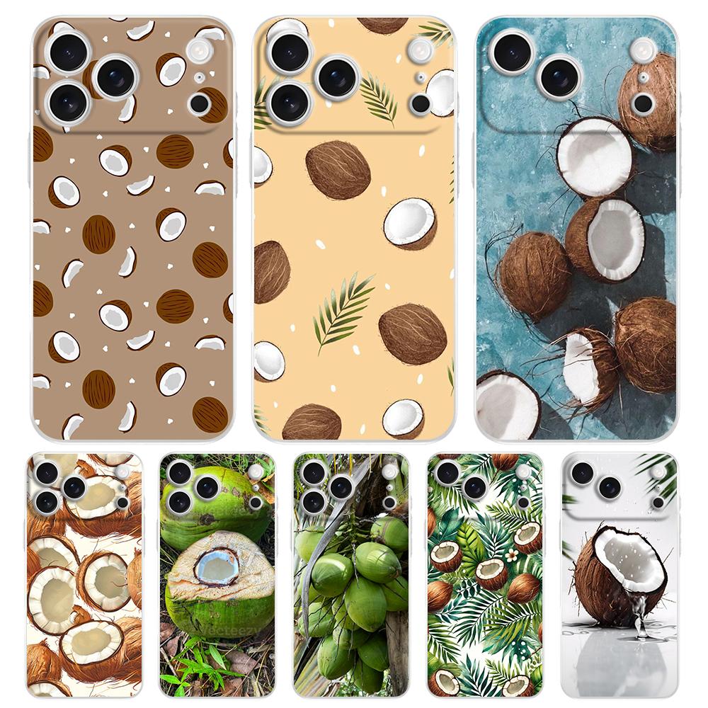 Soft Clear TPU Phone Case For iPhone 17 Air 16E 16 11 15 14 Pro MAX 12 13 7 8 Plus SE Easter Cover Protection Summer Coconut