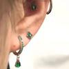 Turquoise 925 Silver Ear Needle Green Zircon vintage emerald Heart/Flower Pendant Hoop Earrings Fashion party Jewelry