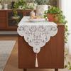 Retro Französische Spitze Tischläufer Weiß Bestickt Langes Tischtuch für Esstisch Sideboard TV-Schrank Kommode Schuhschrank Deko