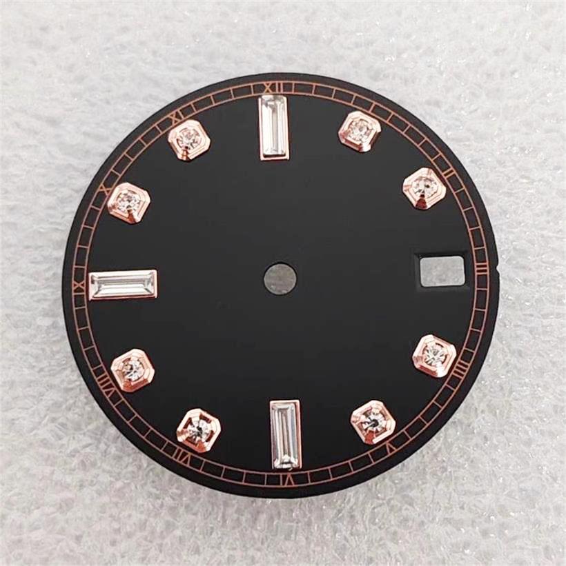 

28.5mm Watch Dial Sun Pattern No Luminous Diamond Black Silver Rose Dial Are Suitable For NH35 NH36 Movement Watch Accessories