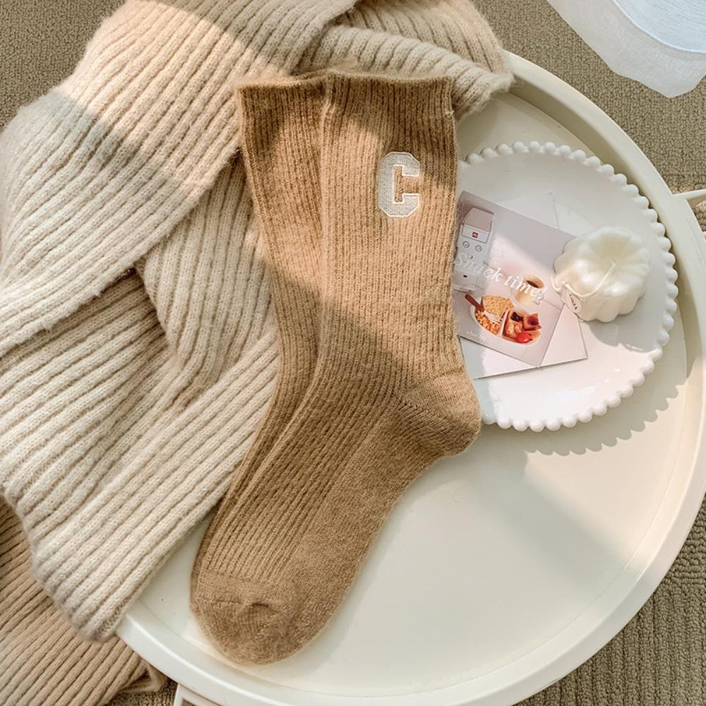 Polyester Wool Snow Boot Socks Solid Color Winter Warm Thick Socks Fashion Women Wool Socks  Women